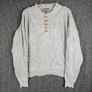 Adirondack Henley Sweater Mens XL Marled Cotton Chunky Knit Ribbed Wood‎ Button